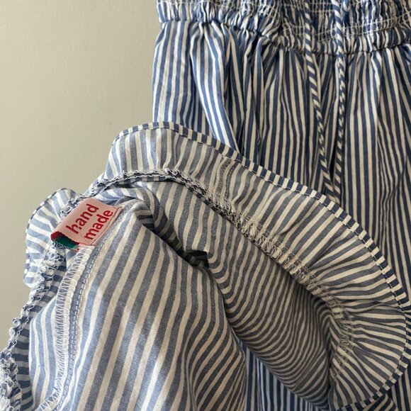 Handmade Children's Blue White Stripes Upcycled 100% Cotton Ruffle Dress - Picture 9 of 15